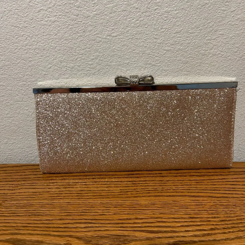 INC International Concepts Rose Gold Glitter Bow Clutch
